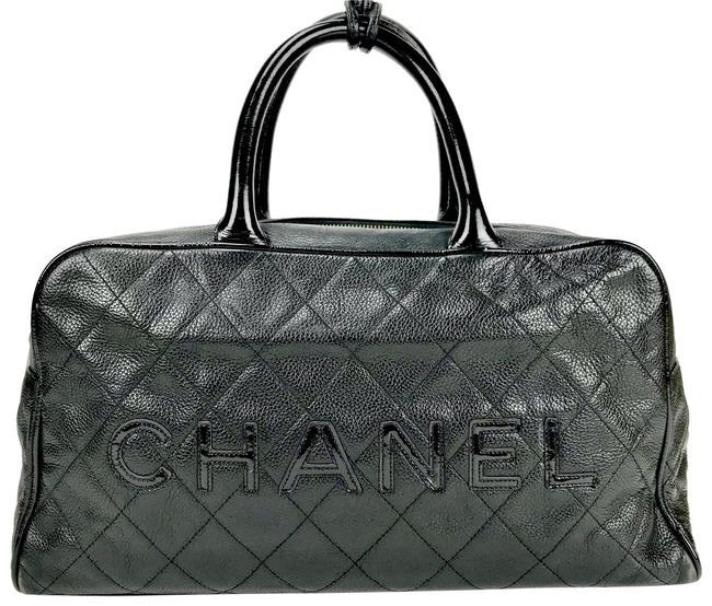 Chanel Cc Bowler Quilted Black Caviar Leather Satchel 