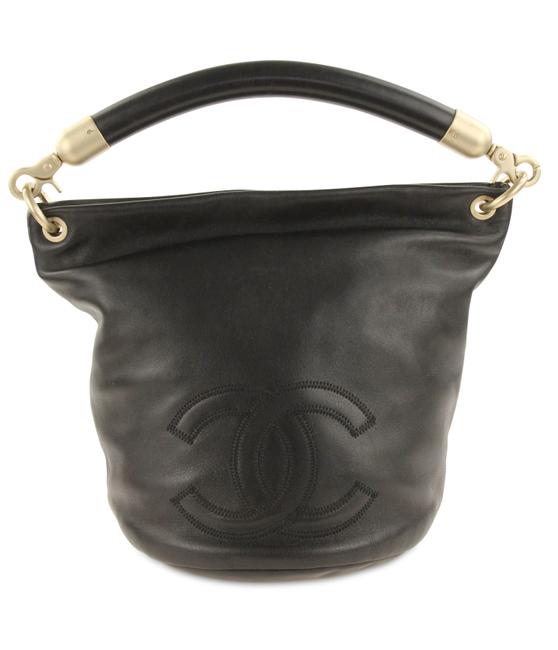 Chanel Bucket Cc Black Leather Hobo Bag 