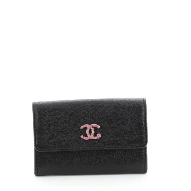 Chanel Cc Flap Card Holder Goatskin Black Leather Clutch 