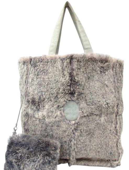 Chanel Cc Grey Light Blue Fur Satchel 