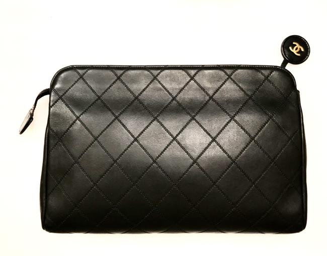 Chanel Cc Logo Black Leather Clutch 