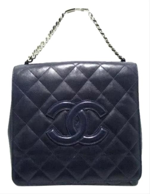 Chanel Chain Bag Cc Logo Kelly Dary Navy Leather Satchel 