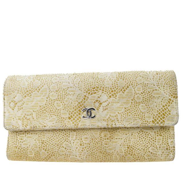 Chanel Cc Long Bifold Wallet Purse Suede Skin Beige Leather Clutch 