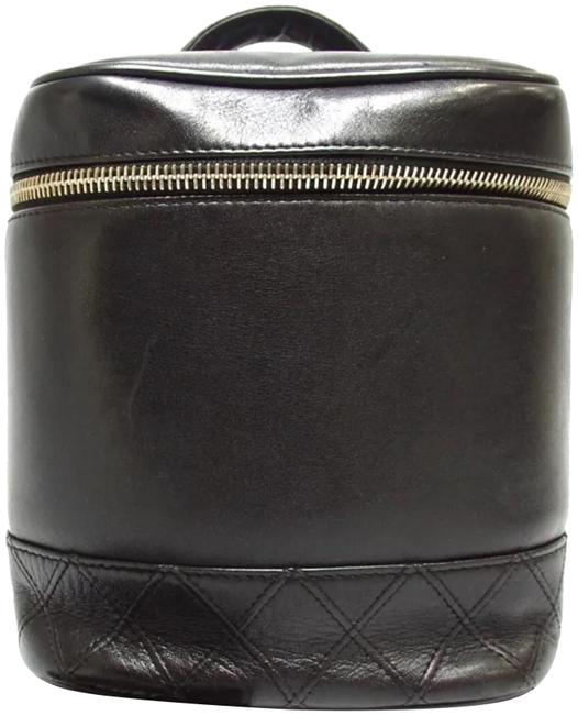 Chanel Cc Makeup Vanity Case Quilted Black Lambskin Leather Satchel 