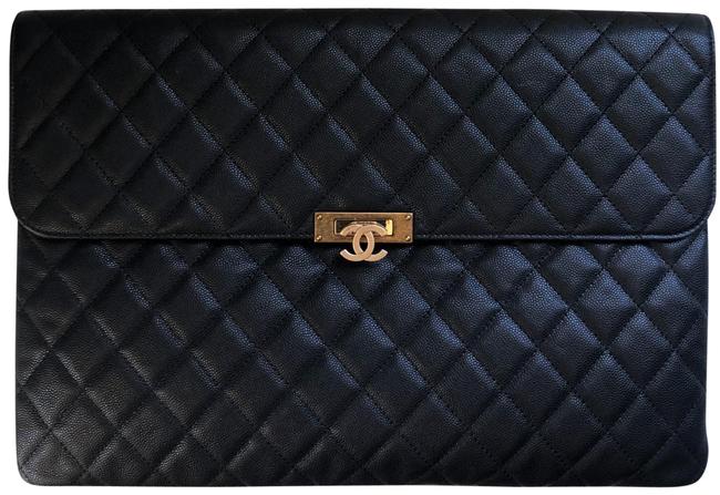 Chanel Cc Quilted Flap Black Caviar Leather Clutch 