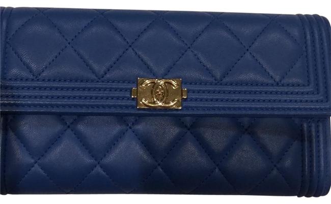 Chanel Cc Wallet Blue Lambskin Leather Clutch 
