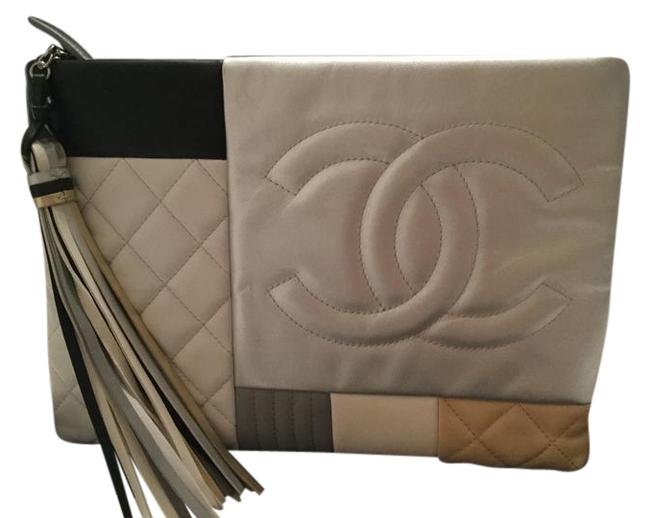 Chanel Cc Zip Pouch Large Limited Addition Color Block Leather Clutch 