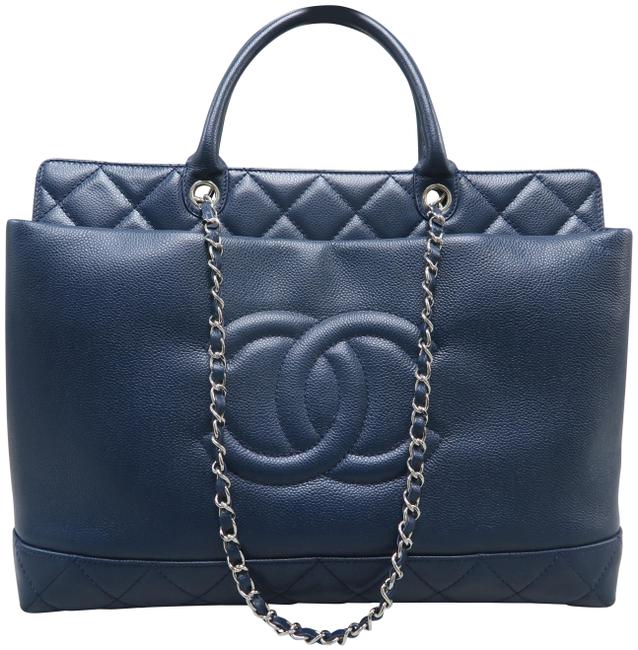 Chanel Cerf Cc Soft Shopper Navy Cavair Satchel 