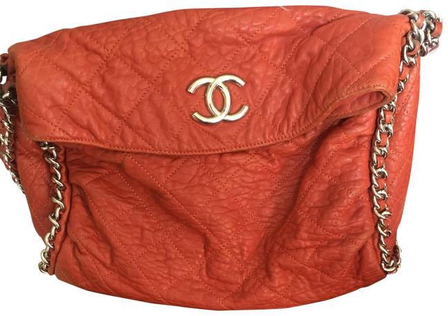Chanel Chain Around Orange Lambskin Leather Hobo Bag 