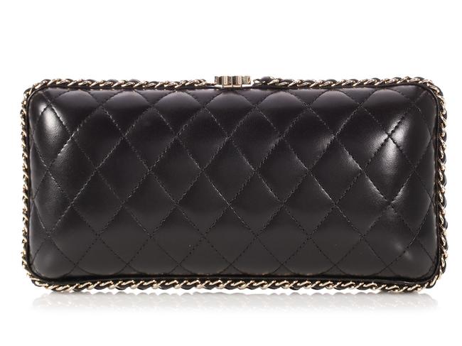 Chanel Chain Around Quilted Black Lambskin Leather Clutch 