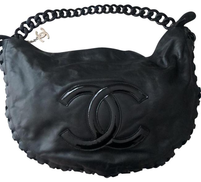 Chanel Chain Link Black Leather Hobo Bag 