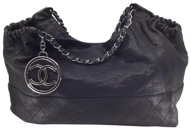 Chanel Chain Strap with Large Cc Charm Black Leather Hobo Bag 