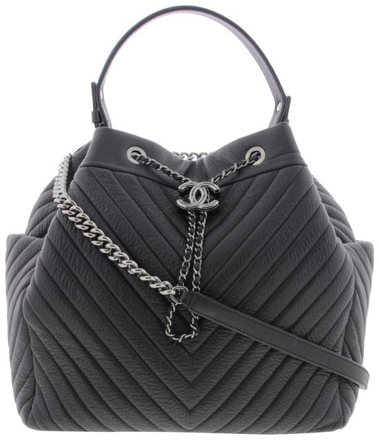 Chanel Bucket Bag Chevron Deerskin Medium Satchel 