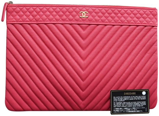Chanel Chevron O case Red Caviar Clutch 