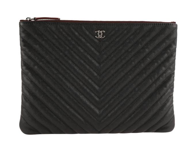 Chanel Chevron Pouch Black Caviar Clutch 