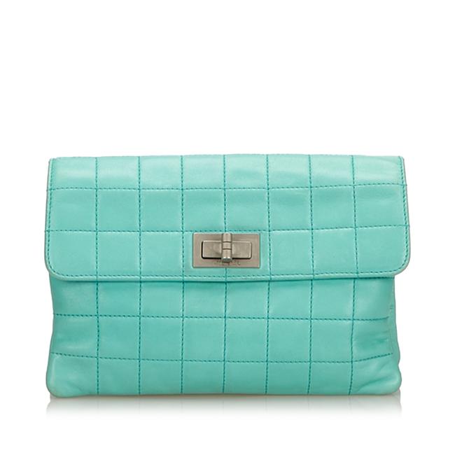 Chanel Chocolate Bar Blue Lambskin Leather Clutch 