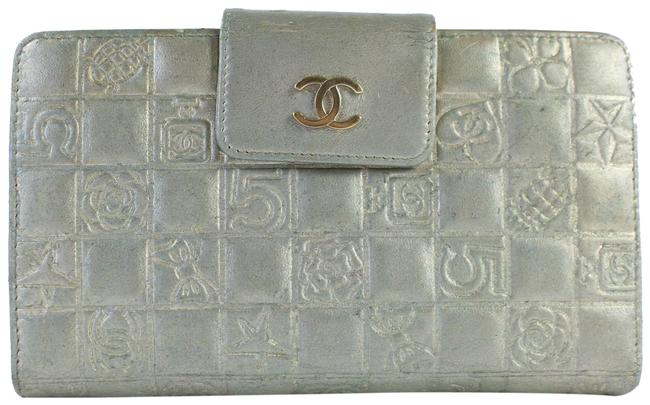 Chanel Chocolate Bar Charm Long Bifold Wallet 14cz0815 Silver Leather Clutch 