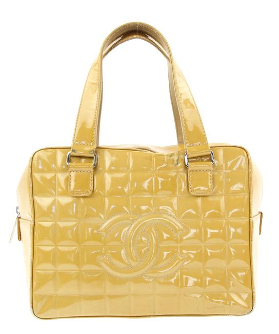 Chanel Chocolate Bar Mustard Yellow Patent Leather Satchel 