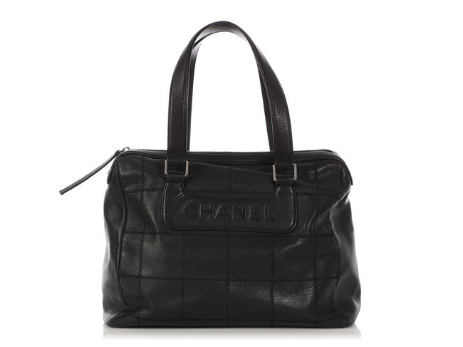 Chanel Chocolate Bar Quilted Caviar Black Leather Satchel 