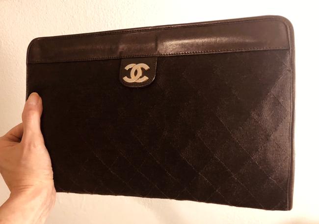 Chanel Chocolate Brown Leather and Knit Clutch 
