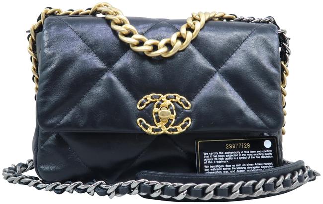 Chanel Classic 19 Flap Small Black Lambskin Leather Satchel 