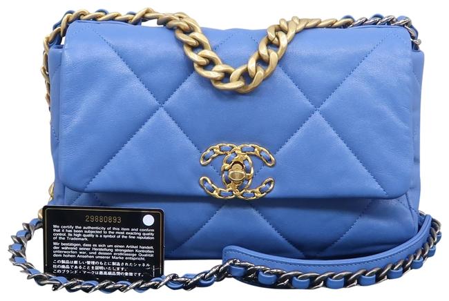 Chanel Classic 19 Leather Blue Lambskin Satchel 