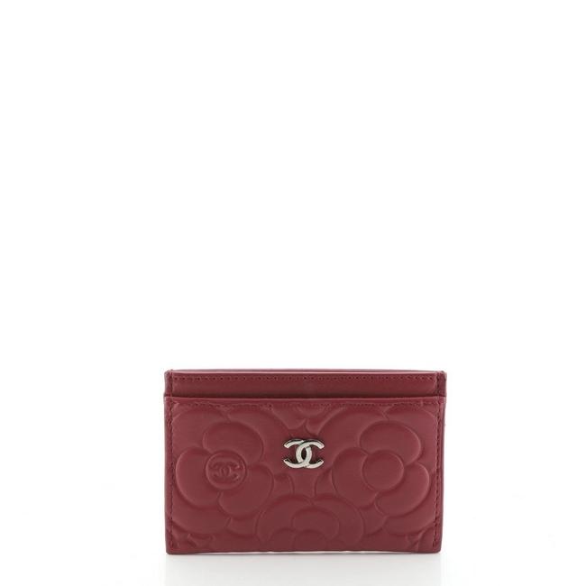 Chanel Classic Card Holder Camellia Lambskin Pink Leather Clutch 