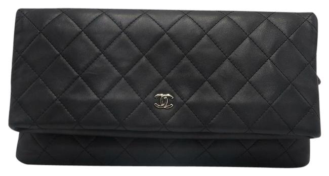 Chanel Classic Cc Black Lambskin Leather Clutch 
