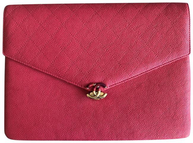 Chanel Classic Flap Handbag Pouch Case Wallet Dark Pink Leather Clutch 