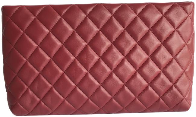 Chanel Classic Cranberry Red Lambskin Leather Clutch 