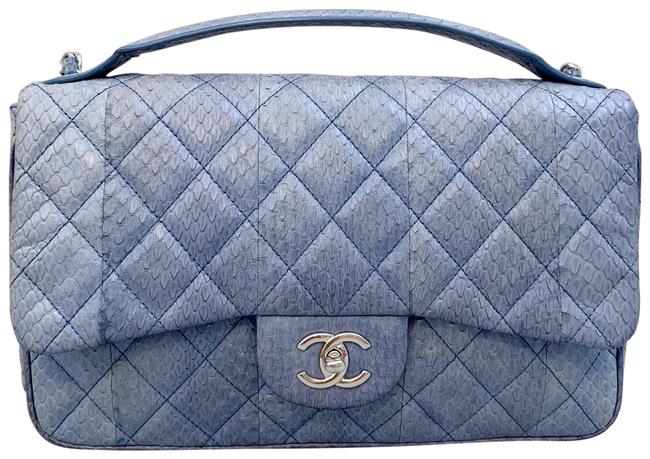 Chanel Classic Flap Blue Snakeskin Leather Satchel 