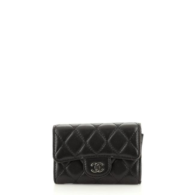 Chanel Classic Flap Card Case Quilted Lambskin Black Leather Clutch 