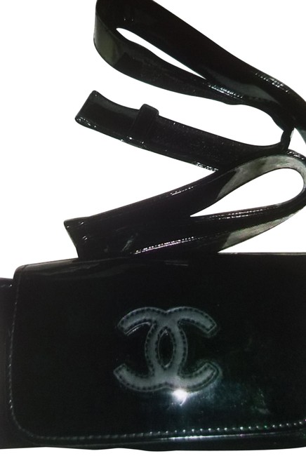 Chanel Classic Flap Belt Bag Black Patent Leather Clutch 