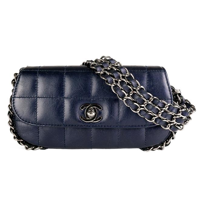 Chanel Classic Flap Dark Mini Chain Around Blue Clutch 
