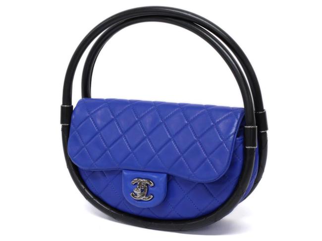 Chanel Classic Flap Hula Hoop 237821 Blue Lambskin Leather Hobo Bag 