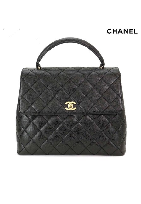 Chanel Classic Flap Kelly Quilted Briefcase Black Caviar Leather Satchel 