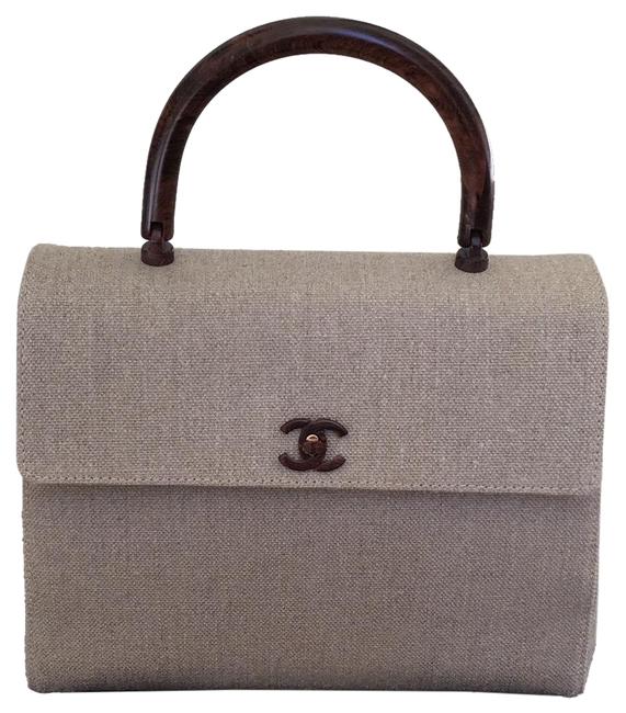 Chanel Classic Flap Kelly Taupe Linen Canvas Satchel 