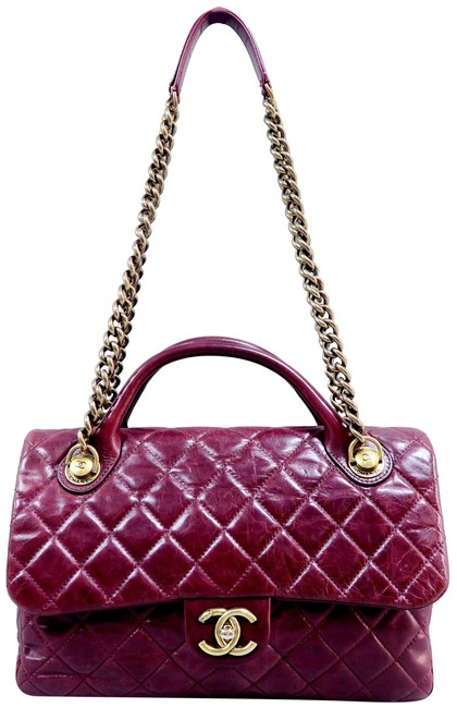 Chanel Classic Flap Medium Castle Rock Wine Glazed Leather Satchel 