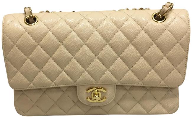 Chanel Classic Flap Medium Classic Double Beige Caviar Satchel 