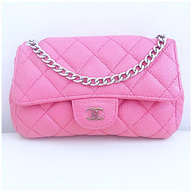 Chanel Classic Flap Pouch with Chain Added Pink Caviar Leather Clutch 