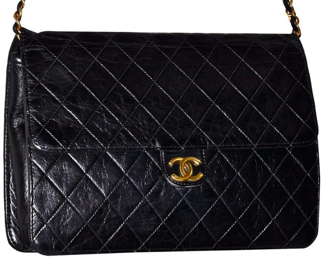 Chanel Classic Flap Convertible Push Snap Black Leather Clutch 
