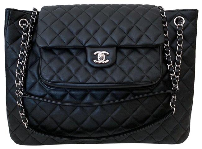 Chanel Classic Flap Quilted Black Calfskin Leather Satchel 