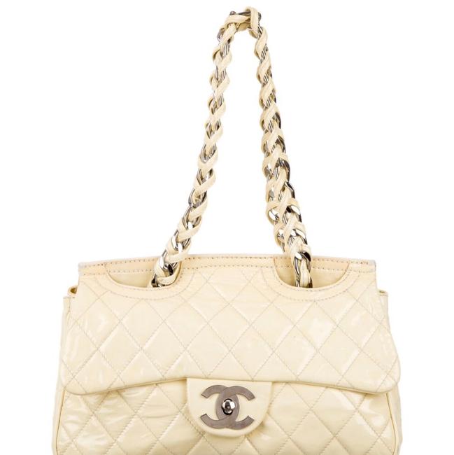 Chanel Classic Flap Quilted Day Glo Cream Patent Leather Satchel 