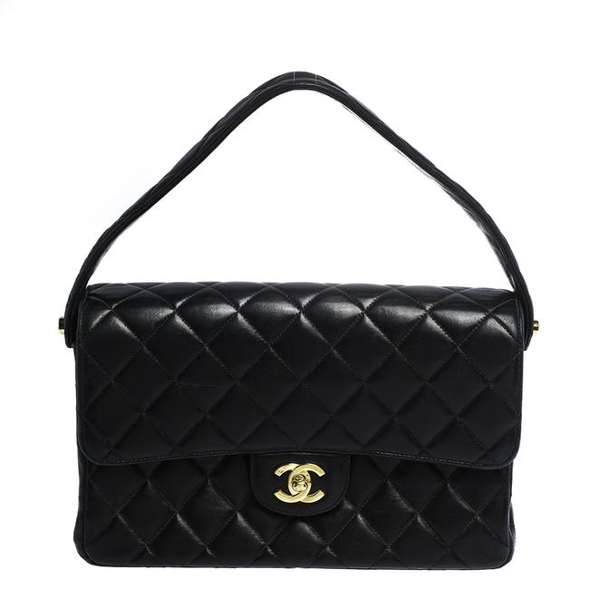 Chanel Classic Flap Quilted Vintage Double Sided Black Leather Clutch 
