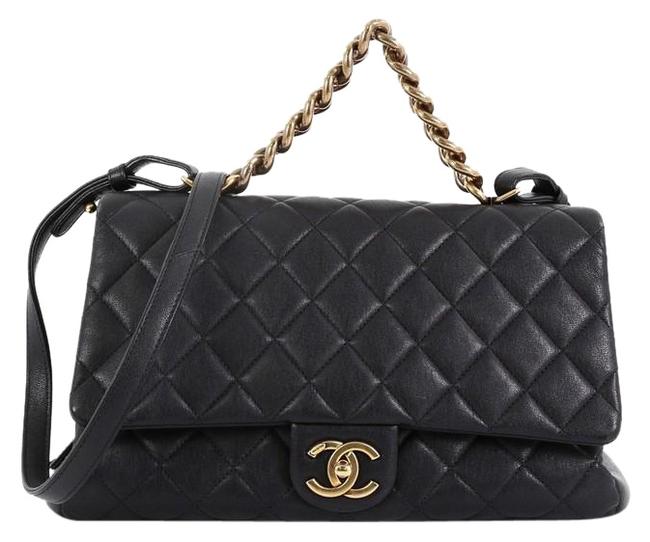 Chanel Classic Flap Trapezio Quilted Large Black Sheepskin Leather Satchel 