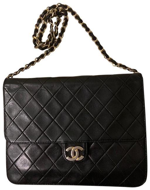Chanel Classic Flap Vintage Single Black Lambskin Leather Clutch 