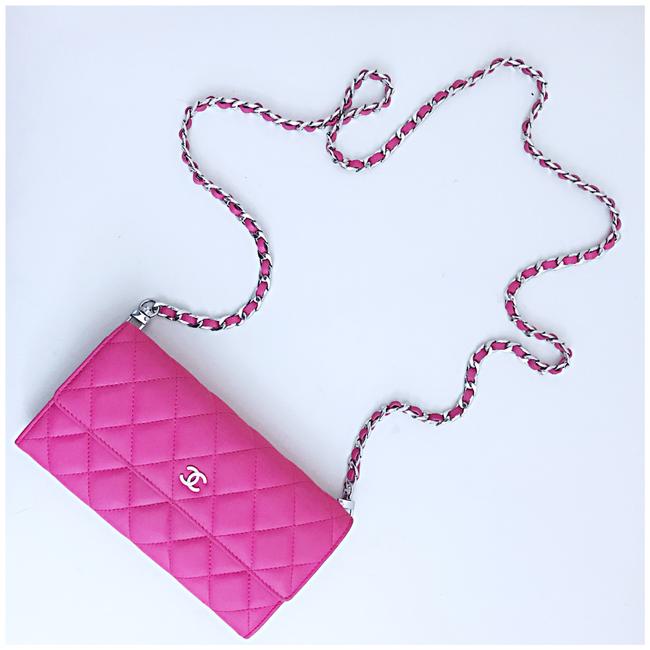 Chanel Classic Flap Wallet Pink Lambskin Leather Clutch 