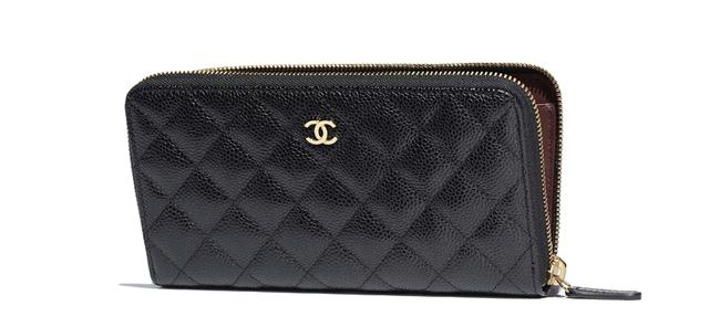 Chanel Classic Large Zipped Wallet Black Leather Clutch 