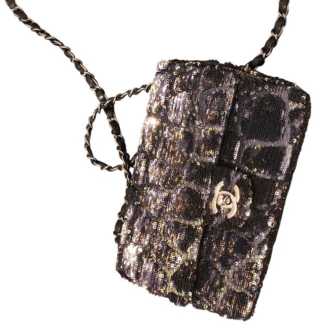 Chanel Classic Mini Navy Sequin Cross Body Bag 