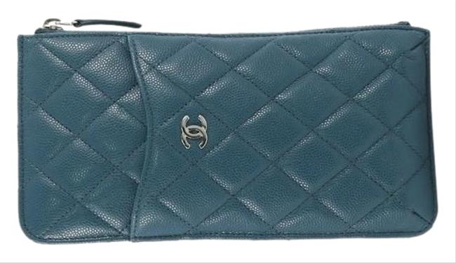 Chanel Classic Phone Case Pouch Quilted Caviar Teal Leather Clutch 
